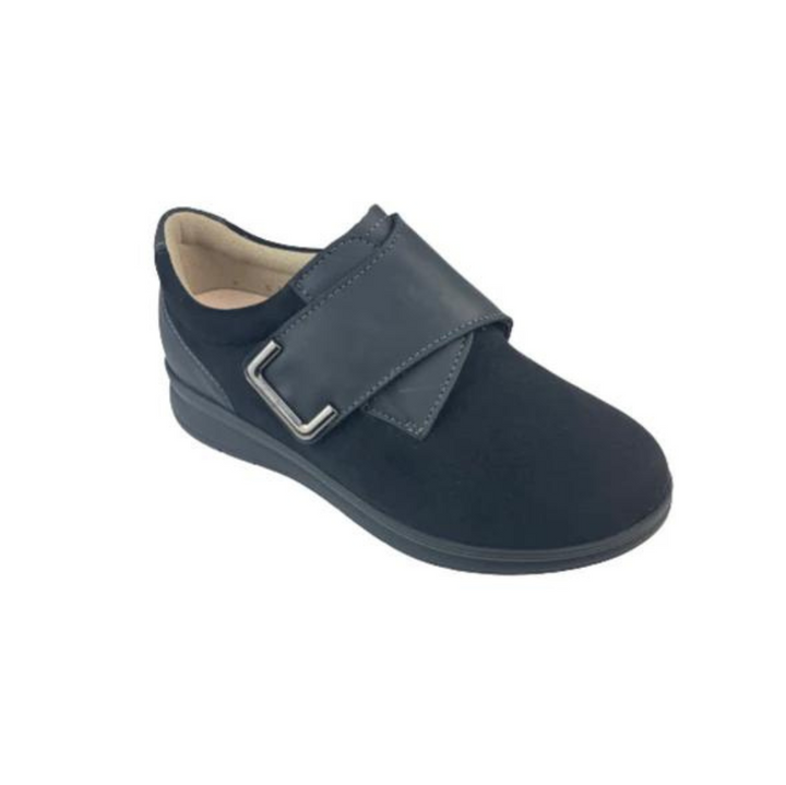 Finn Comfort Neiva Stretch Leather Shoe, Removable Arch Support Insoles, and Shock Absorbing Footbed. Suitable for Bunion, Heel and Arch Pain (Black)