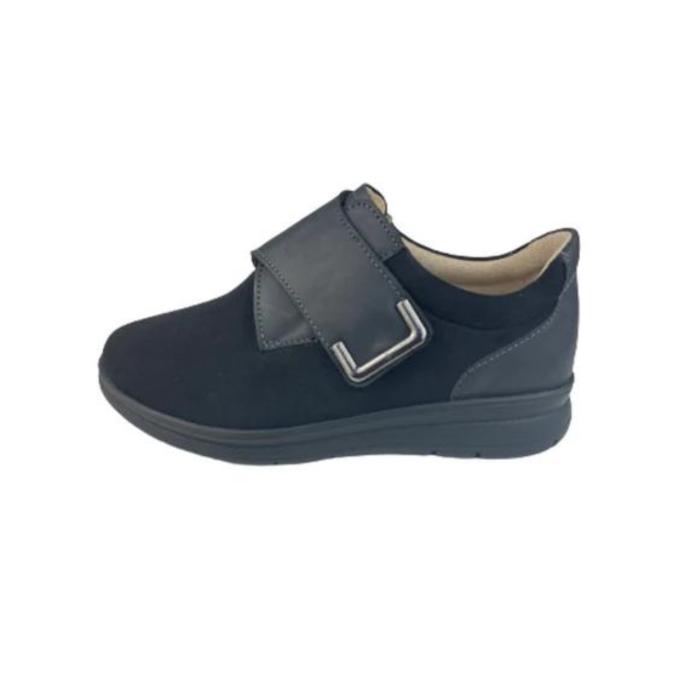 Finn Comfort Neiva Stretch Leather Shoe, Removable Arch Support Insoles, and Shock Absorbing Footbed. Suitable for Bunion, Heel and Arch Pain (Black)