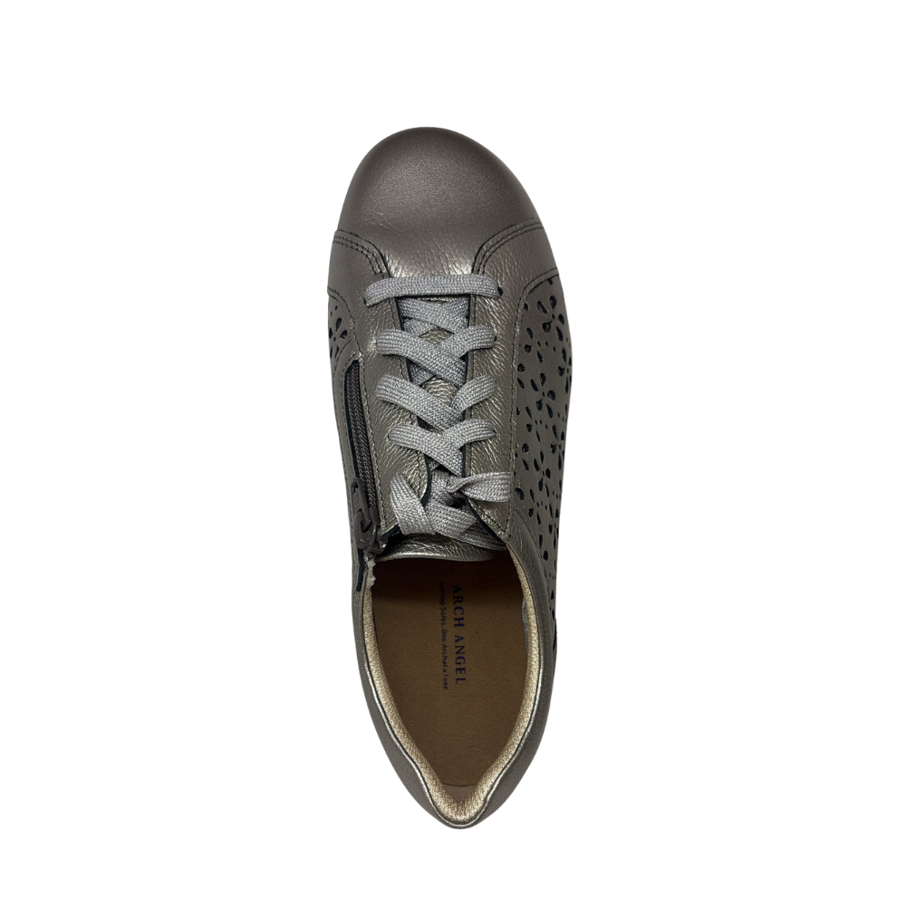 Arch Angel Annika 738 Ladies Leather Lace-Up Shoes with Easy Side Zipper, Contoured Arch Support Insole, Anti-Slip Heel & Tripping Prevention, Timeless Comfort Fit (Bronze)