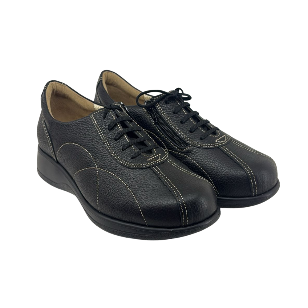 Arch Angel Annika 6303 Ladies Lightweight Everyday Sneakers with Side Zipper, Premium Orthotic Arch Support Insole, Smart Comfort Walking Shoe (Black))