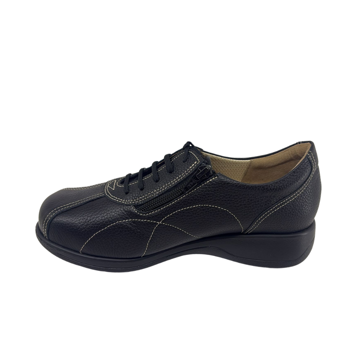 Arch Angel Annika 6303 Ladies Lightweight Everyday Sneakers with Side Zipper, Premium Orthotic Arch Support Insole, Smart Comfort Walking Shoe (Black))
