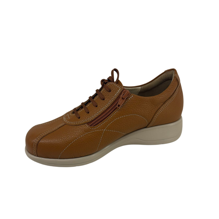Arch Angel Annika 6303 Ladies Lightweight Everyday Sneakers with Side Zipper, Premium Orthotic Arch Support Insole, Smart Comfort Walking Shoe (Cognac)