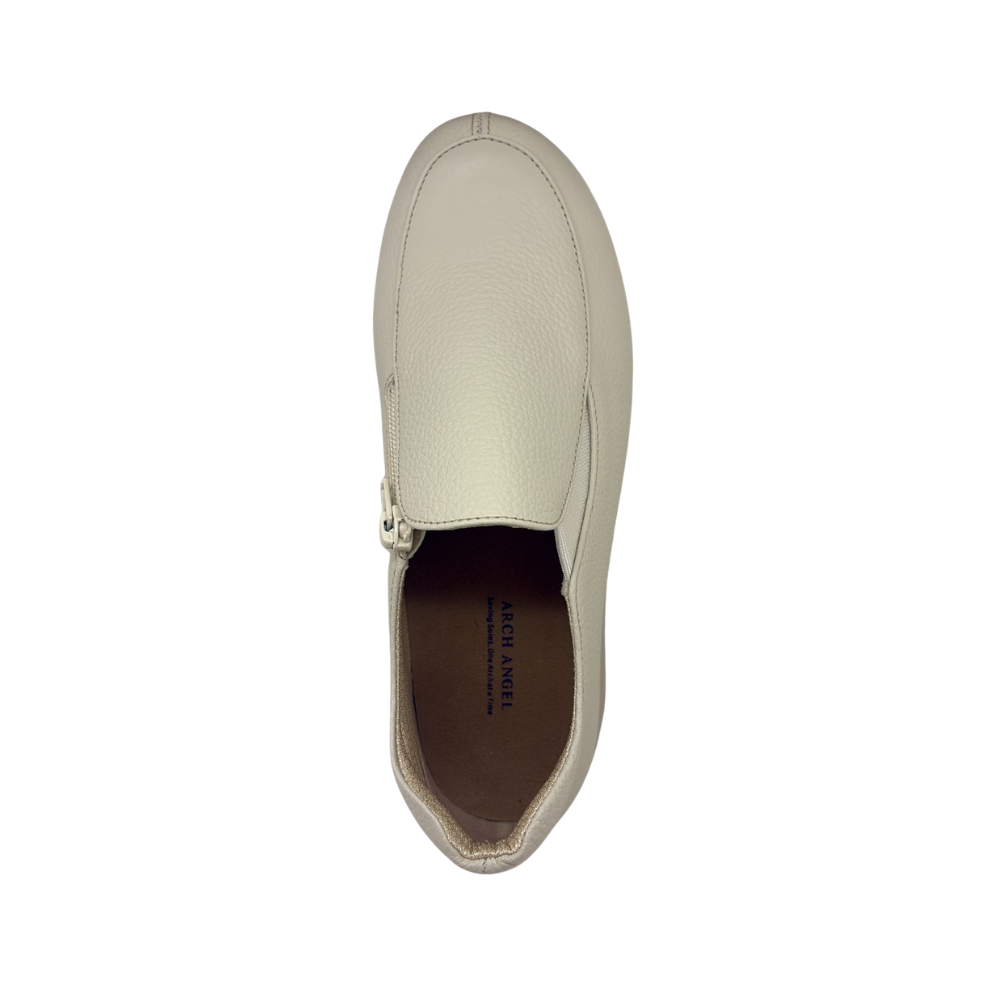 Arch Angel Annika 747 Ladies Leather Slip-On Shoes with Side Zipper & Elastic Panels, Extra-Wide Comfort Fit, Versatile Everyday Walking Shoe (Beige)