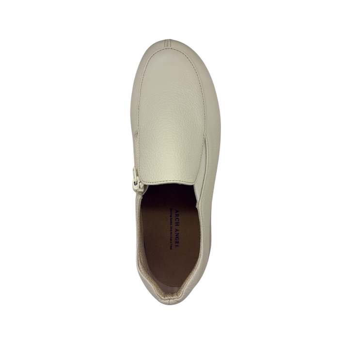 Arch Angel Annika 747 Ladies Leather Slip-On Shoes with Side Zipper & Elastic Panels, Extra-Wide Comfort Fit, Versatile Everyday Walking Shoe (Beige)