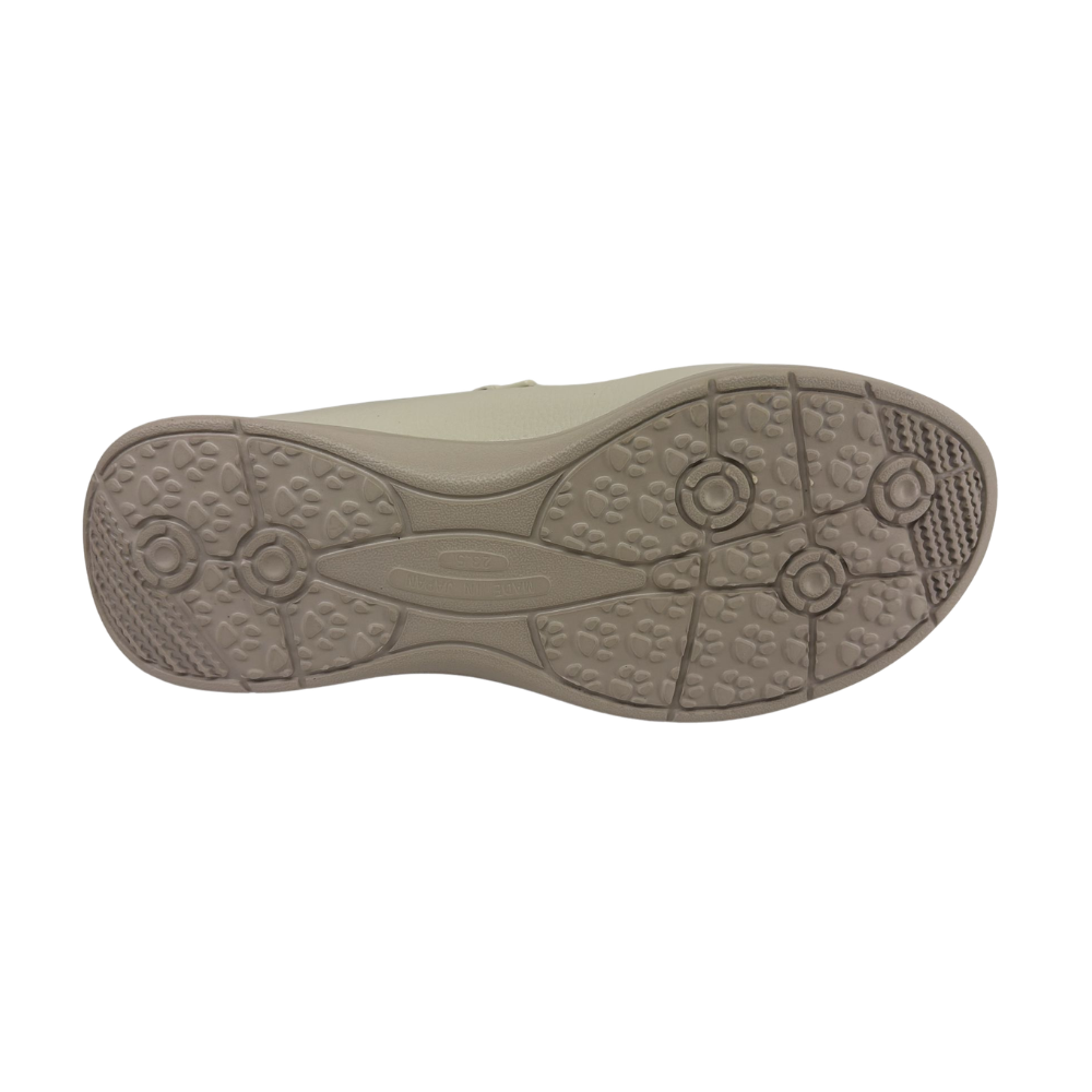 Arch Angel Annika 747 Ladies Leather Slip-On Shoes with Side Zipper & Elastic Panels, Extra-Wide Comfort Fit, Versatile Everyday Walking Shoe (Beige)