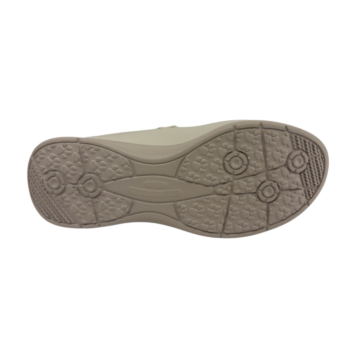 Arch Angel Annika 747 Ladies Leather Slip-On Shoes with Side Zipper & Elastic Panels, Extra-Wide Comfort Fit, Versatile Everyday Walking Shoe (Beige)
