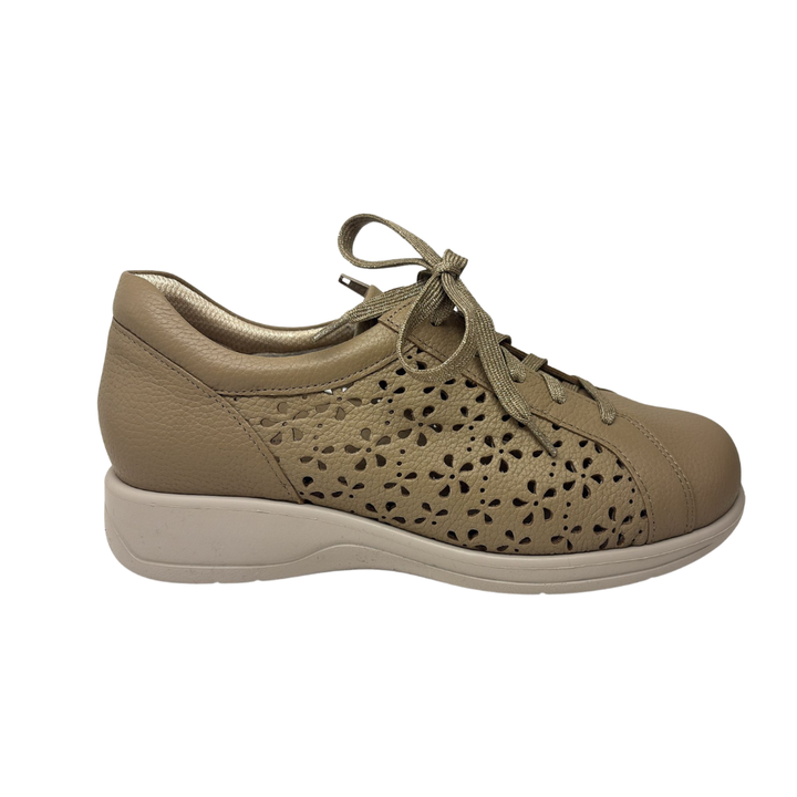Arch Angel Annika 738 Ladies Leather Lace-Up Shoes with Easy Side Zipper, Contoured Arch Support Insole, Anti-Slip Heel & Tripping Prevention, Timeless Comfort Fit (Taupe)