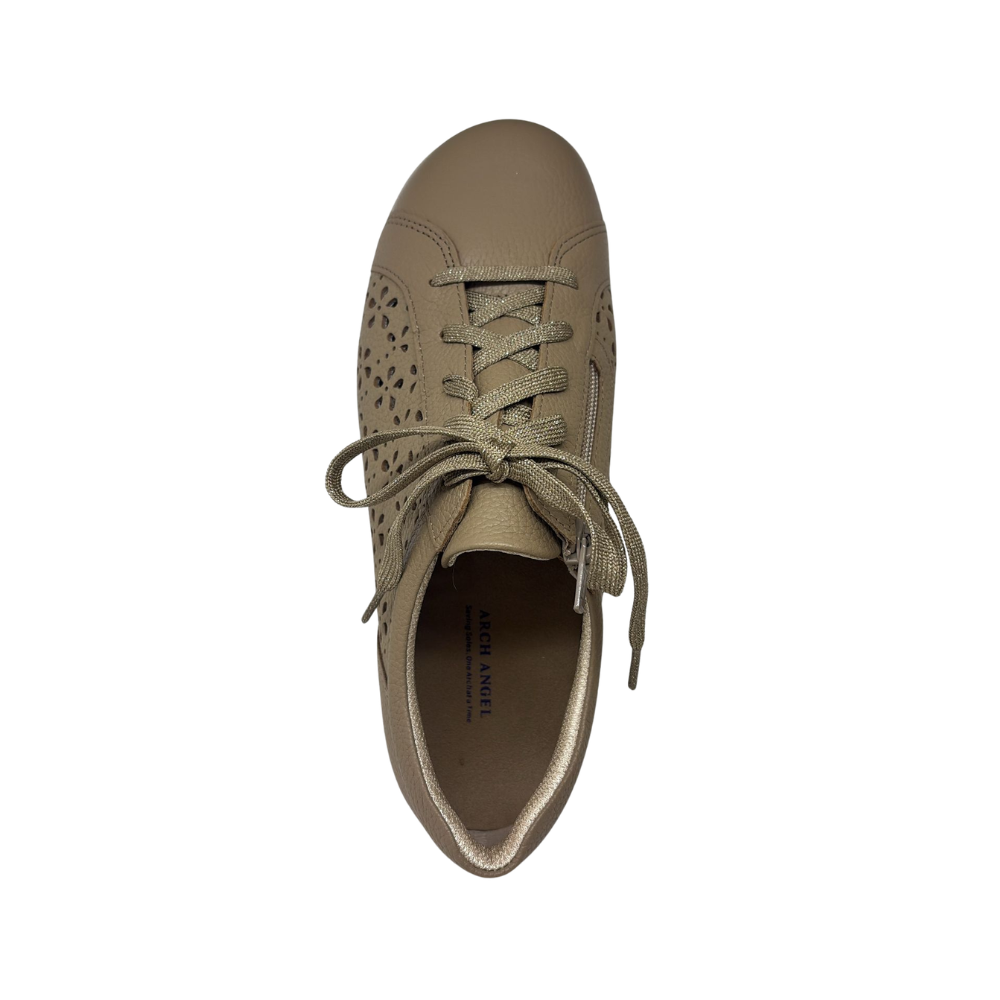 Arch Angel Annika 738 Ladies Leather Lace-Up Shoes with Easy Side Zipper, Contoured Arch Support Insole, Anti-Slip Heel & Tripping Prevention, Timeless Comfort Fit (Taupe)