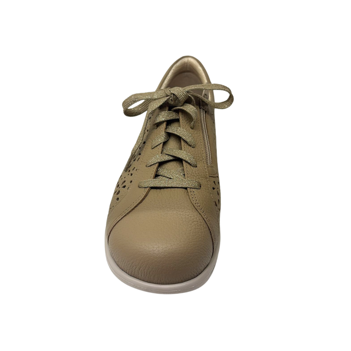 Arch Angel Annika 738 Ladies Leather Lace-Up Shoes with Easy Side Zipper, Contoured Arch Support Insole, Anti-Slip Heel & Tripping Prevention, Timeless Comfort Fit (Taupe)