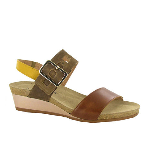 Naot Dynasty Women’s Wedge Leather Sandals with Ergonomic Arch Support , Adjustable Straps & Cushioned Footbed (Caramel)