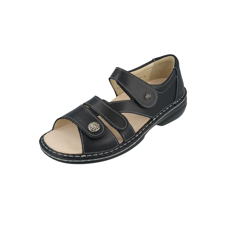 Finn Comfort Biella Ladies Leather Sandals with Three-Way Adjustable Velcro Straps, Heel Counter for Support, Removable Arch Support Insoles, and Shock Absorbing Footbed. Suitable for Bunion, Plantar Fasciitis,  Heel and Arch Pain (Beige)