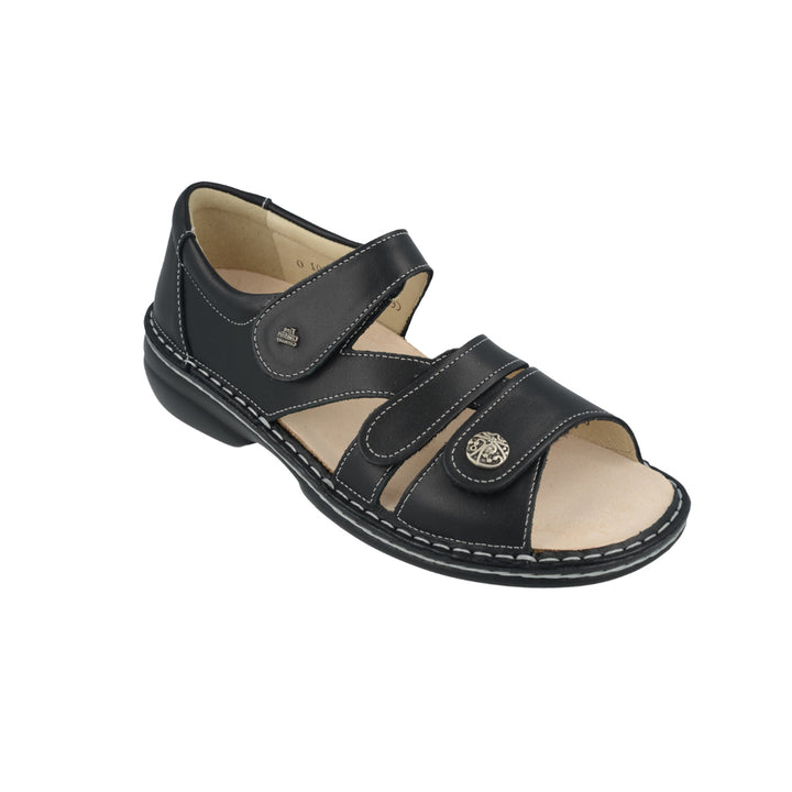 Finn Comfort Biella Ladies Leather Sandals with Three-Way Adjustable Velcro Straps, Heel Counter for Support, Removable Arch Support Insoles, and Shock Absorbing Footbed. Suitable for Bunion, Plantar Fasciitis,  Heel and Arch Pain (Beige)