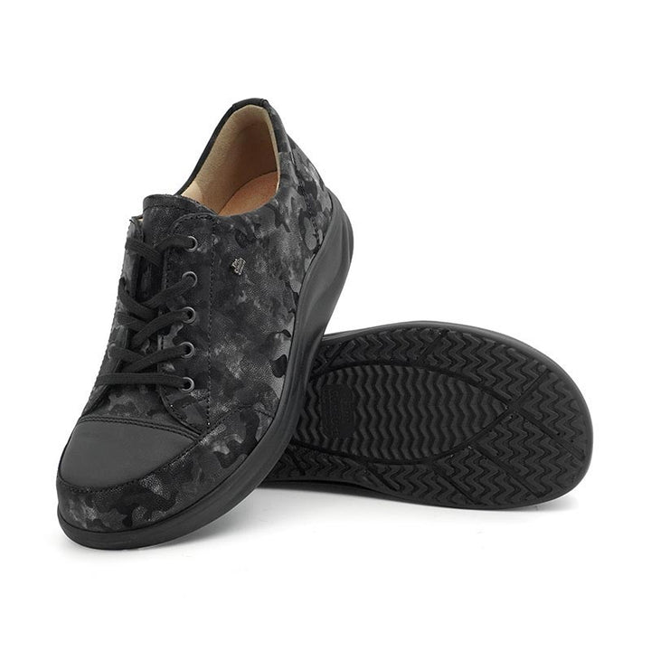 Finn Comfort Ikebukuro Leather Laced Sneakers. Removable Arch Support Insoles, and Shock Absorbing Footbed. Suitable for Bunion, Heel and Arch Pain (Floral)