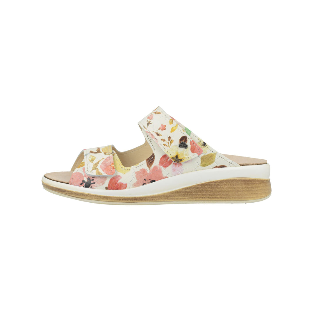 Finn Comfort Morelia Slip-on Leather Sandals with Two-Way Adjustable Velcro Straps, Removable Arch Support Insoles, and Shock Absorbing Footbed. Suitable for Bunion, Heel and Arch Pain (Floral)
