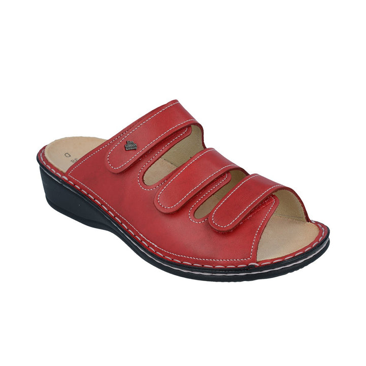 Finn Comfort Pisa Ladies Sandal With Triple Adjustable Straps, Hand-Stitched Leather Upper, And Flexible Pu Sole. Suitable For Bunion, Heel And Arch Pain (Red / Bordeux)
