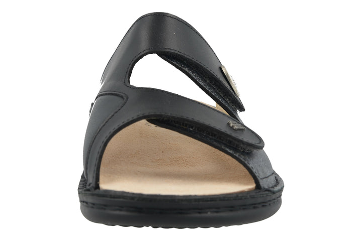 Finn Comfort Zeno Ladies Sandal With Dual Adjustable Straps, Removable Footbed, And Flexible Hand-Stitched Pu Sole.  Suitable For Diabetic Feet, Bunion, Heel And Arch Pain (Black & Gold)