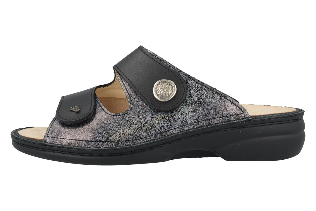 Finn Comfort Zeno Ladies Sandal With Dual Adjustable Straps, Removable Footbed, And Flexible Hand-Stitched Pu Sole.  Suitable For Diabetic Feet, Bunion, Heel And Arch Pain (Black & Gold)