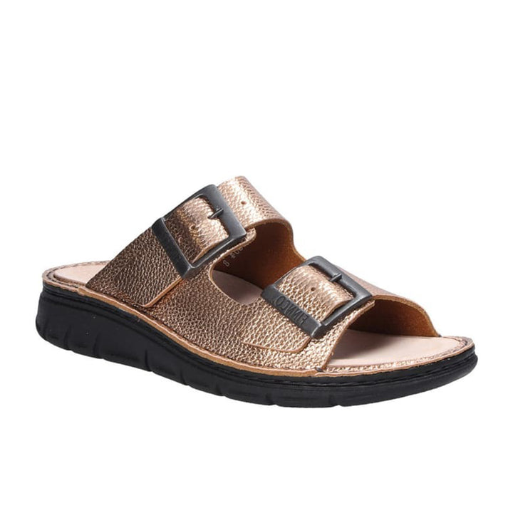 Finn Comfort Cayman-S Ladies Leather Sandal With Dual Adjustable Straps, Removable Cork Footbed, Arch Support, And Flexible PU Sole. Handmade In Germany For All-Day Comfort (Gold)