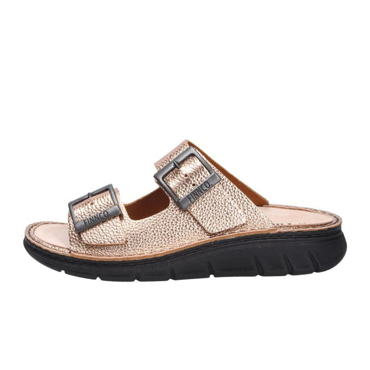 Finn Comfort Cayman-S Ladies Leather Sandal With Dual Adjustable Straps, Removable Cork Footbed, Arch Support, And Flexible PU Sole. Handmade In Germany For All-Day Comfort (Gold)
