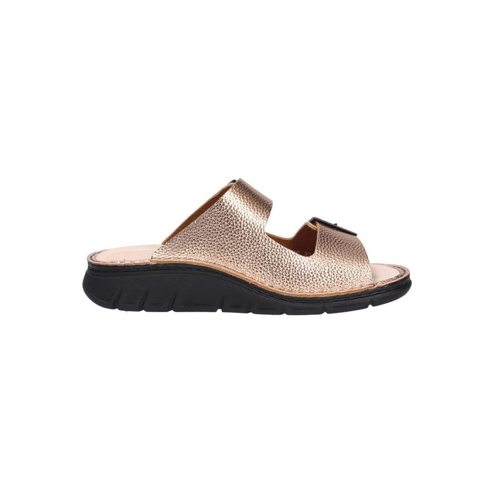 Finn Comfort Cayman-S Ladies Leather Sandal With Dual Adjustable Straps, Removable Cork Footbed, Arch Support, And Flexible PU Sole. Handmade In Germany For All-Day Comfort (Gold)