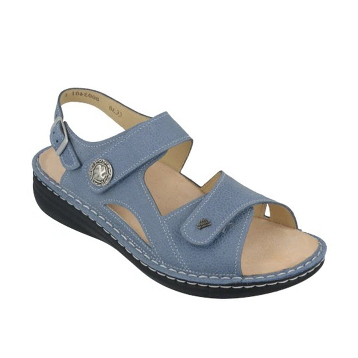 Finn Comfort Barbuda Ladies Leather Sandal With Dual Adjustable Straps, Removable Footbed, And Flexible Pu Sole. Suitable For Bunion, Heel And Arch Pain (Sky)