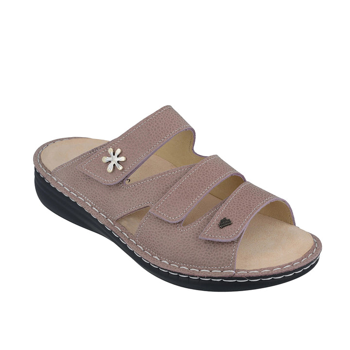 Finn Comfort Grenada Slip-on Leather Sandals with Three-Way Adjustable Velcro Straps, Removable Arch Support Insoles, and  Soft Shock Absorbing Footbed. Suitable for Bunion, Heel and Arch Pain (Rose)