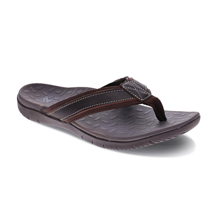 Vitasole Focus Men’s Orthotic Slippers with Premium Leather Upper, Arch Support & All-Day Comfort Footbed (Brown)