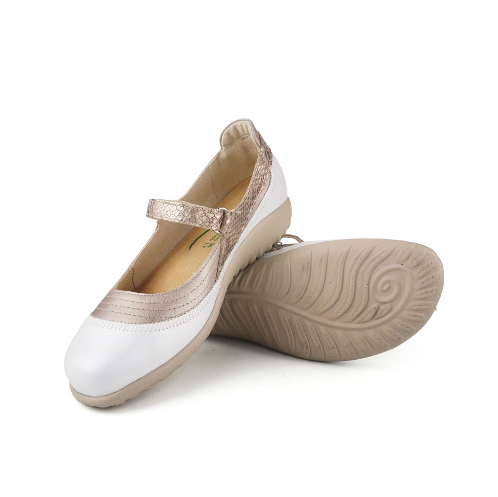 Naot Kirei Women’s Leather Mary Jane Shoe with Ergonomic Arch Support, Removable Insole and Cushioned Footbed (Champagne)