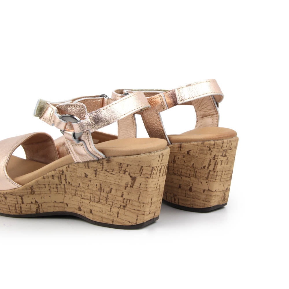 Naot Pier Women’s Wedge Leather Sandal with Adjustable Straps, Padded Leather Lining, and Anatomic Cork & Latex Footbed (Rose Gold)