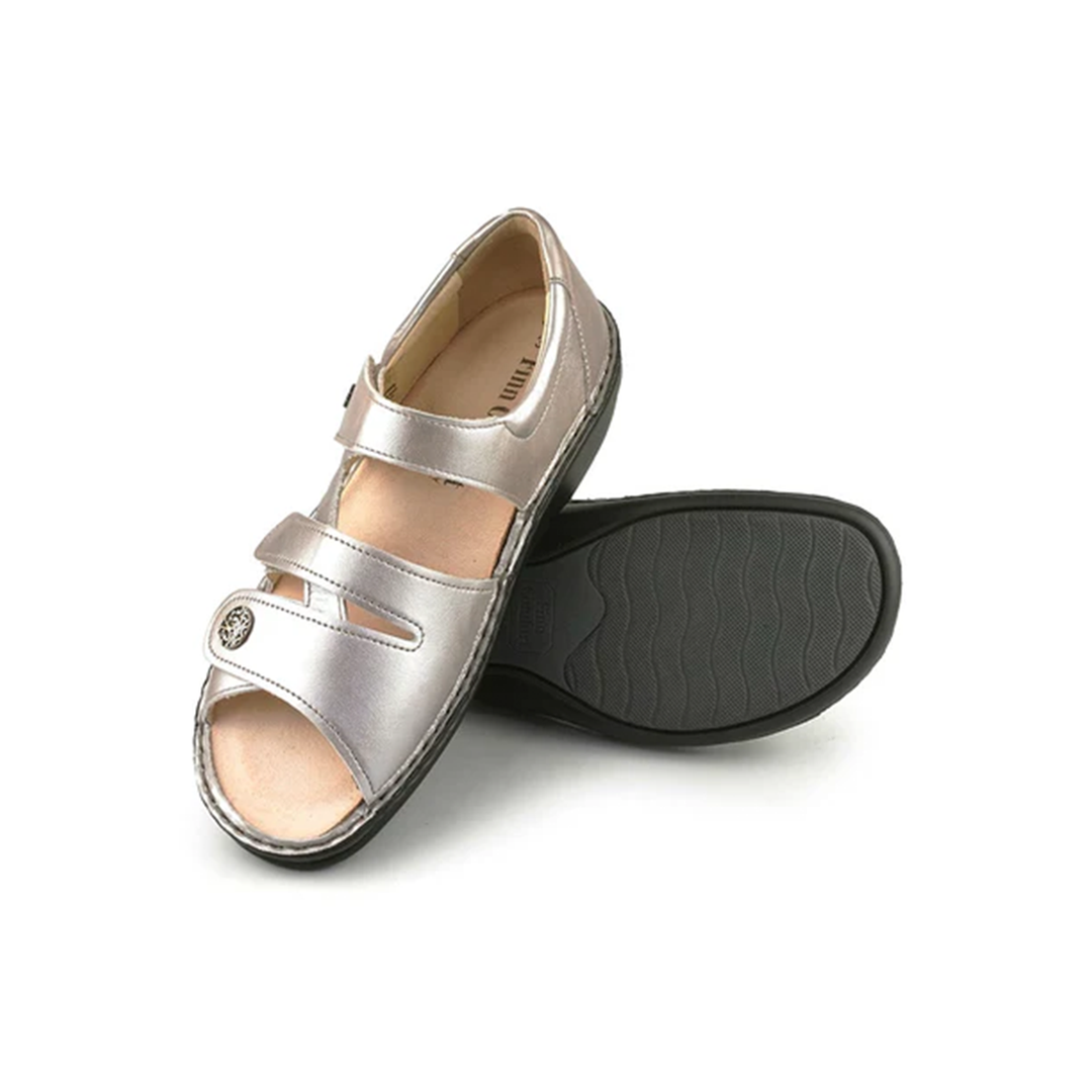 Finn Comfort Sintra Leather Sandals with Three-Way Adjustable Velcro Straps, Heel Counter for Support, Removable Arch Support Insoles, and Shock Absorbing Footbed. Suitable for Bunion, Heel and Arch Pain (Black)