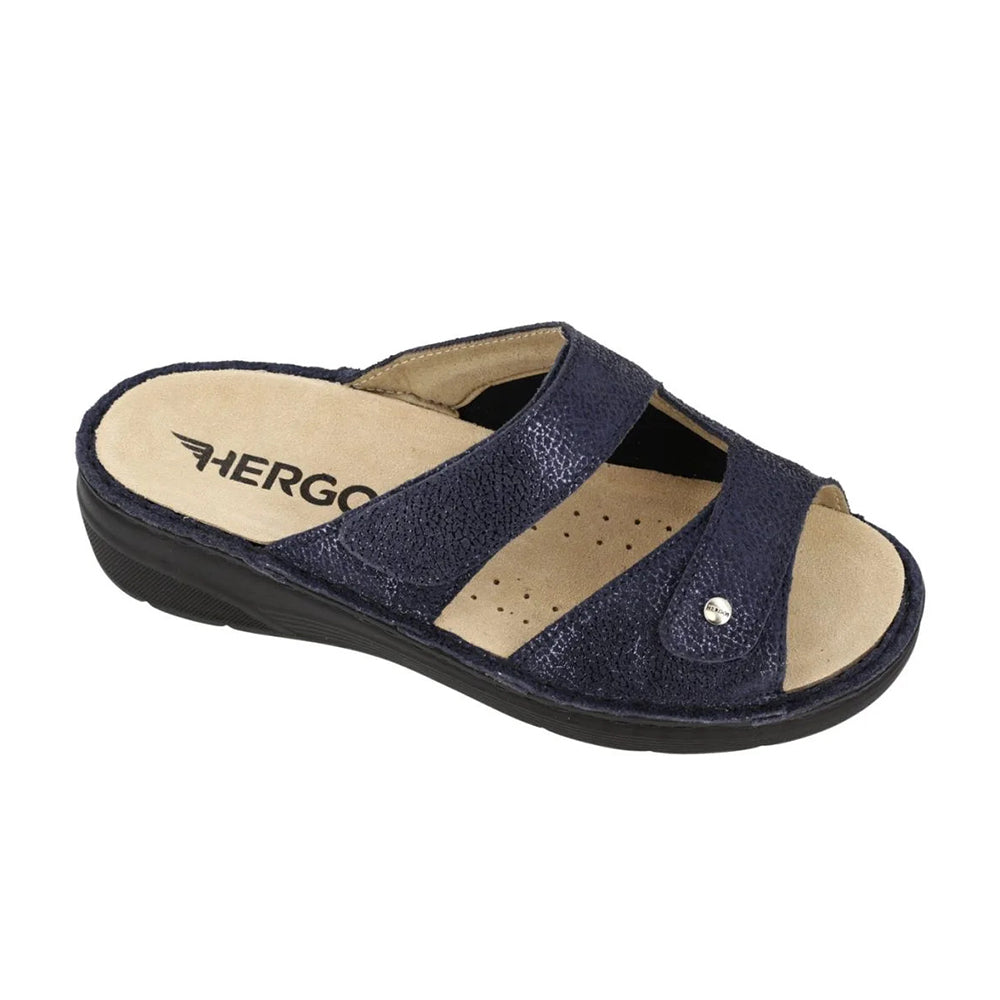 Sabatini S5002 Women's Orthopedic Comfort Slide Sandal With Dual Adjustable Straps, Contoured Orthotic Arch Support, and Shock-Absorbing Wedge Sole (Blue)