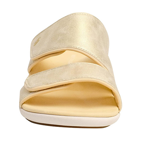 Revitalign Kholo Nuevo Metallic Women’s Slip-On Sandals with Orthotic Arch Support, Adjustable Straps, Low Heel & Full Contact Comfort Footbed (Gold)