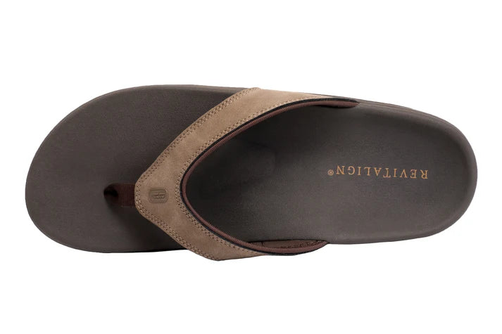 Revitalign Yumi Metallic Men’s Sandals with Orthotic Arch Support, Water-Resistant Straps, Soft Toe Post & Full Contact Comfort Footbed (Brown / Java)