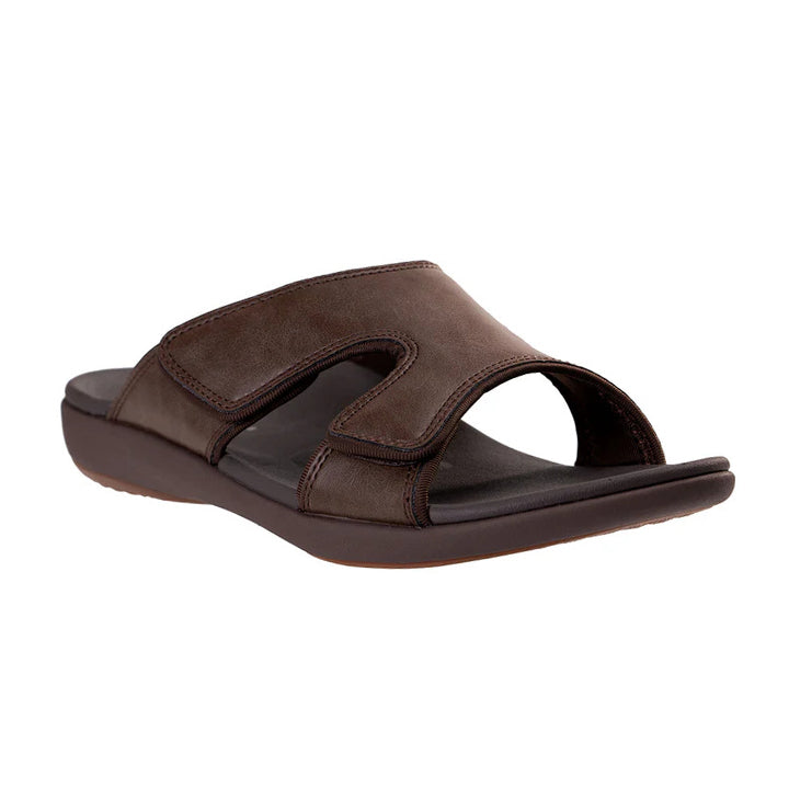 Revitalign Kholo Deluxe Men’s Slide Sandals with Orthotic Arch Support, Adjustable Water-Resistant Strap & Full Contact Comfort Footbed (Brown / Java)