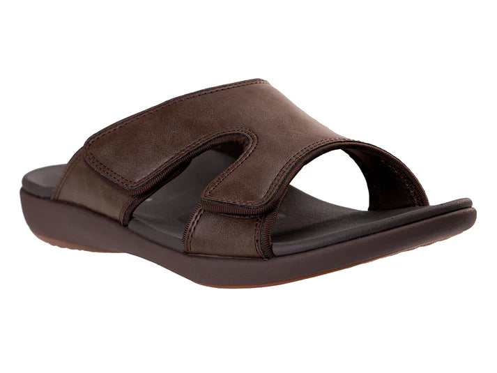 Revitalign Kholo Deluxe Men’s Slide Sandals with Orthotic Arch Support, Adjustable Water-Resistant Strap & Full Contact Comfort Footbed (Brown / Java)