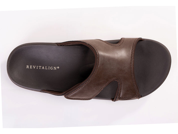 Revitalign Kholo Deluxe Men’s Slide Sandals with Orthotic Arch Support, Adjustable Water-Resistant Strap & Full Contact Comfort Footbed (Brown / Java)
