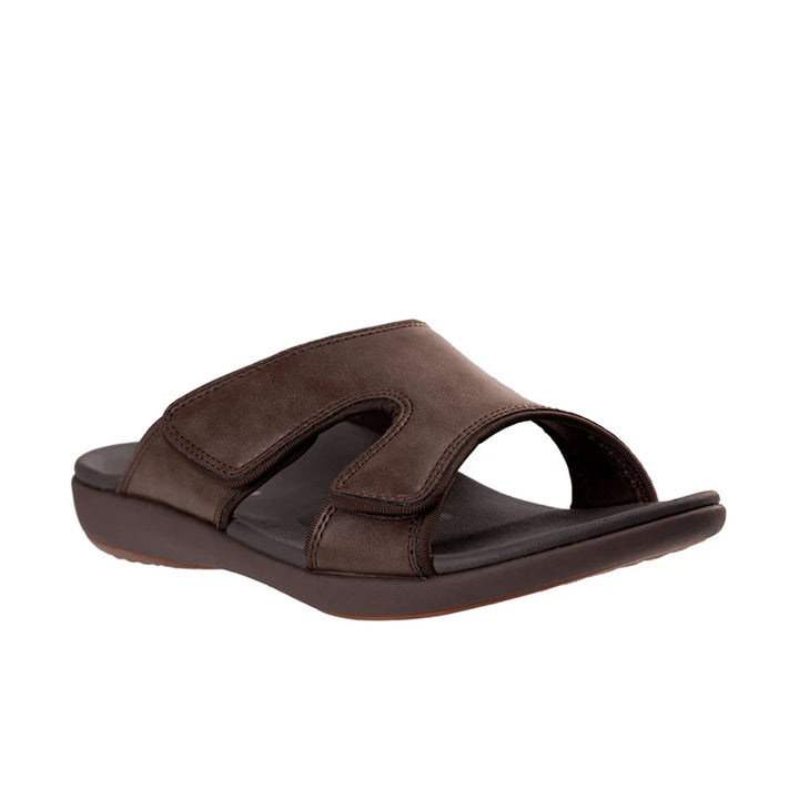 Revitalign Kholo Deluxe Men’s Slide Sandals with Orthotic Arch Support, Adjustable Water-Resistant Strap & Full Contact Comfort Footbed (Brown / Java)