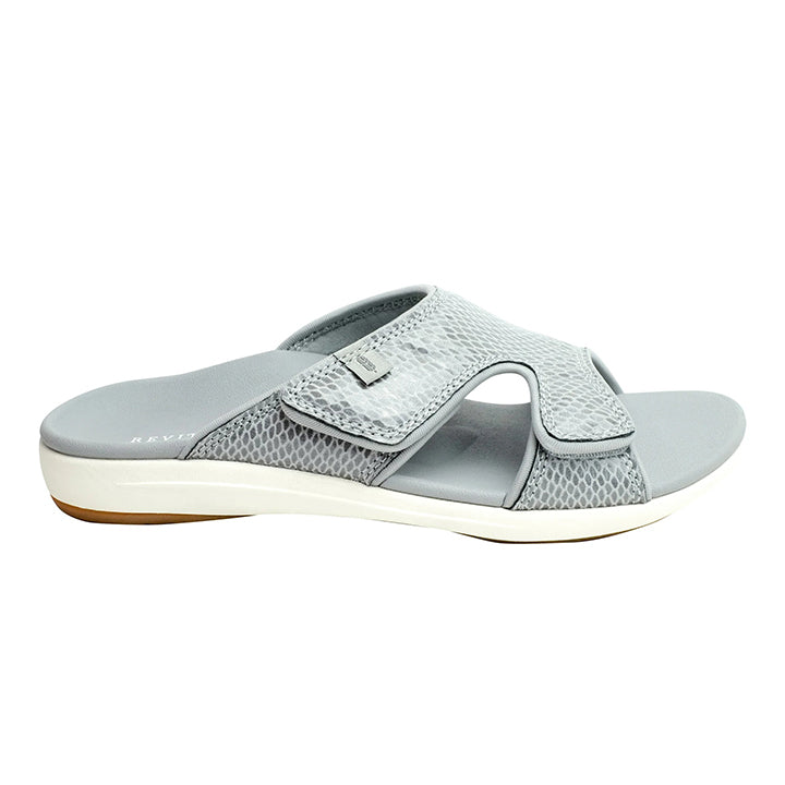 Revitalign Kholo Gecko Women’s Low-Heel Sandals with Exotic Leather-Like Print, Adjustable Straps & Full Contact Comfort Orthotic Footbed (Tan)