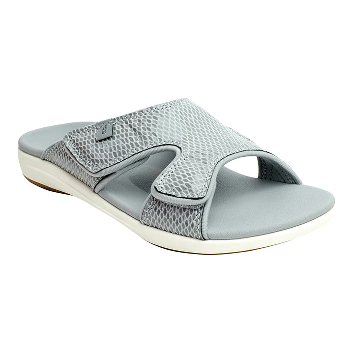 Revitalign Kholo Gecko Women’s Low-Heel Sandals with Exotic Leather-Like Print, Adjustable Straps & Full Contact Comfort Orthotic Footbed (Tan)