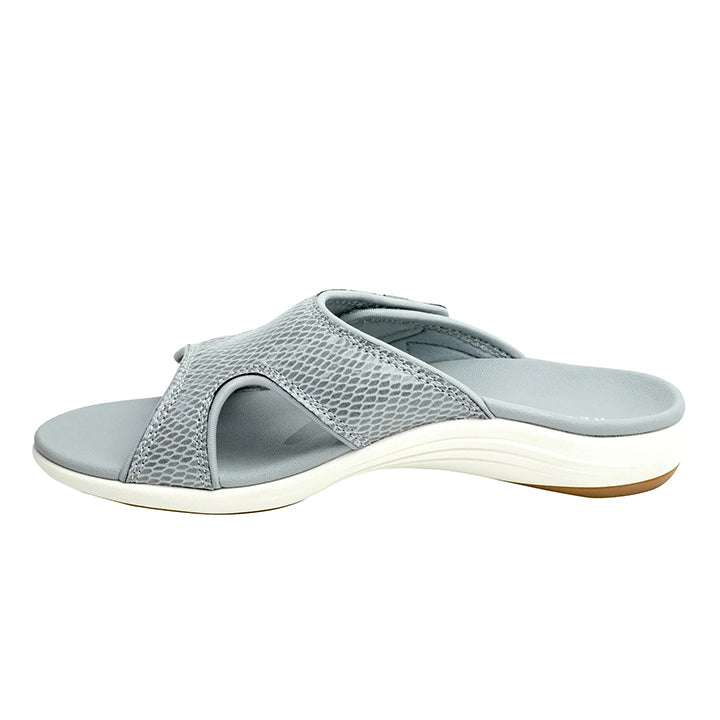 Revitalign Kholo Gecko Women’s Low-Heel Sandals with Exotic Leather-Like Print, Adjustable Straps & Full Contact Comfort Orthotic Footbed (Tan)