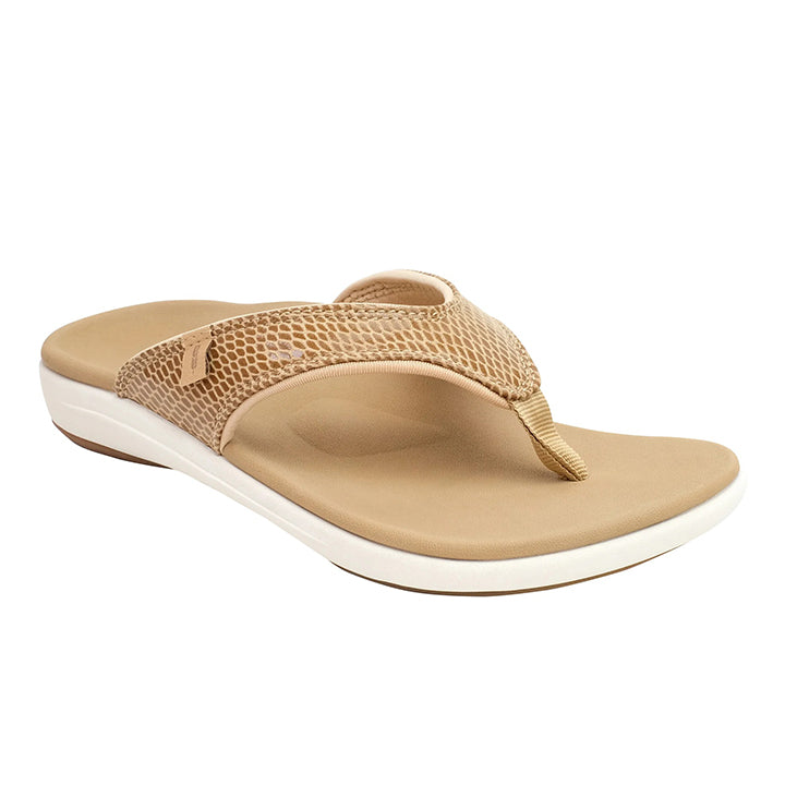 Revitalign Yumi Gecko Women’s Low-Heel Sandals with Full Contact Comfort Orthotic Footbed, Leather-Like Textured Upper & All-Day Support (Tan)