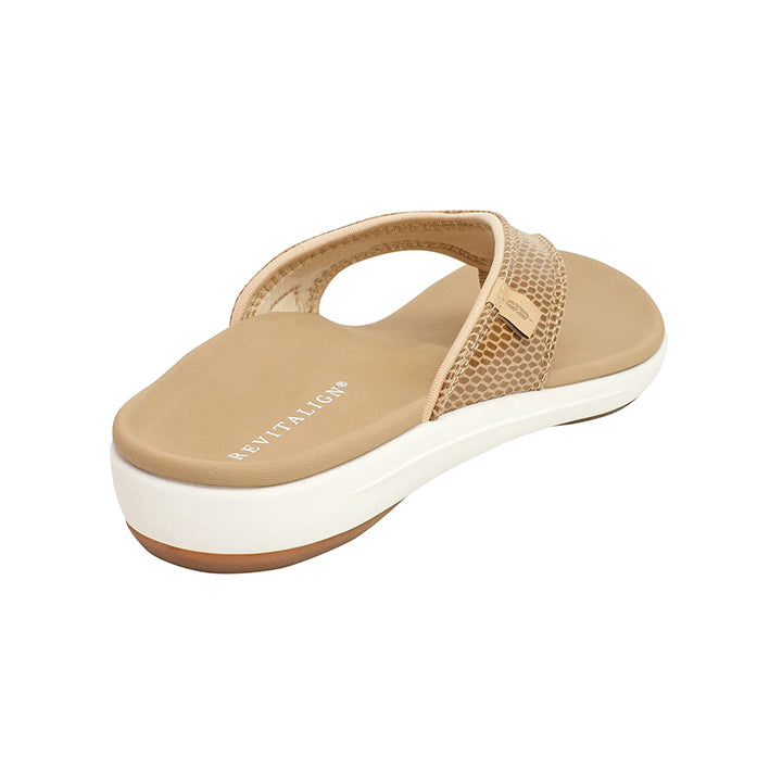 Revitalign Yumi Gecko Women’s Low-Heel Sandals with Full Contact Comfort Orthotic Footbed, Leather-Like Textured Upper & All-Day Support (Tan)