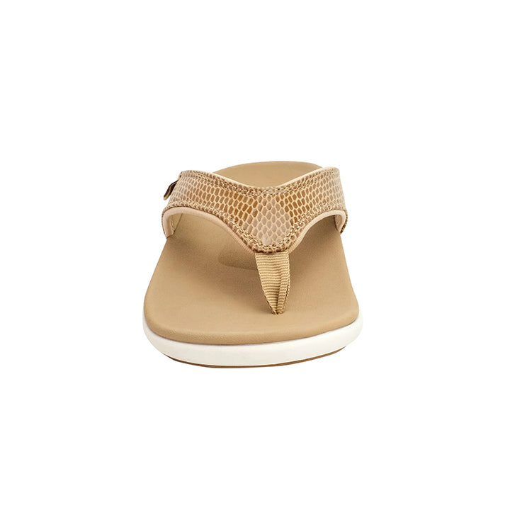 Revitalign Yumi Gecko Women’s Low-Heel Sandals with Full Contact Comfort Orthotic Footbed, Leather-Like Textured Upper & All-Day Support (Tan)