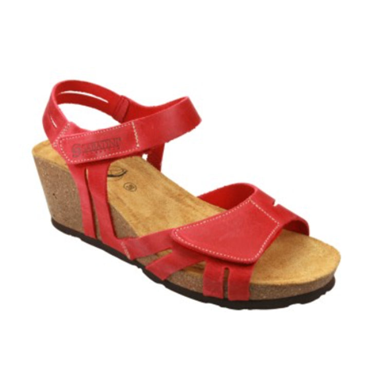 Sabatini S4358 Wedge Sandals With Soft Leather Upper, Adjustable Ankle & Toe Straps, And Memory System Cushioned Footbed For Lasting Comfort. Stylish 5.5 Cm Lightweight Wedge With Non-Slip Outsole, Medium Width Fit, And Italian Craftsmanship (Red)