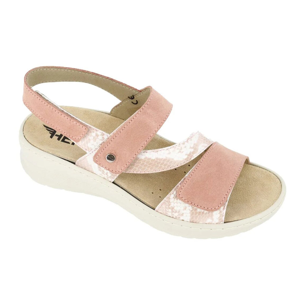 Sabatini H3064 Women's Comfort Wedge Sandal With Triple Adjustable Velcro Straps, Contoured Footbed, and Shock-Absorbing Sole (Salmone)