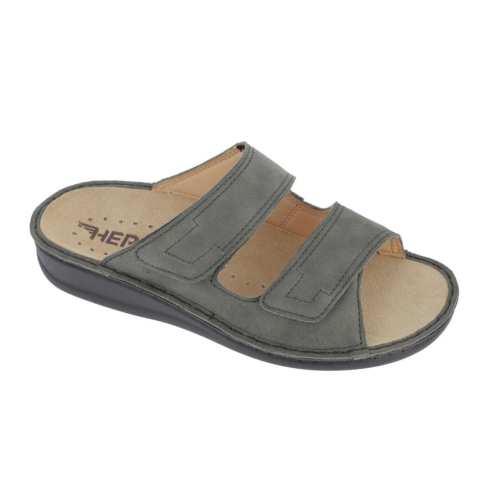 Sabatini H440 Women's Orthopedic Comfort Slide Sandal With Dual Adjustable Velcro Straps, Contoured Orthotic Arch Support, and Low Wedge Sole (Militare)
