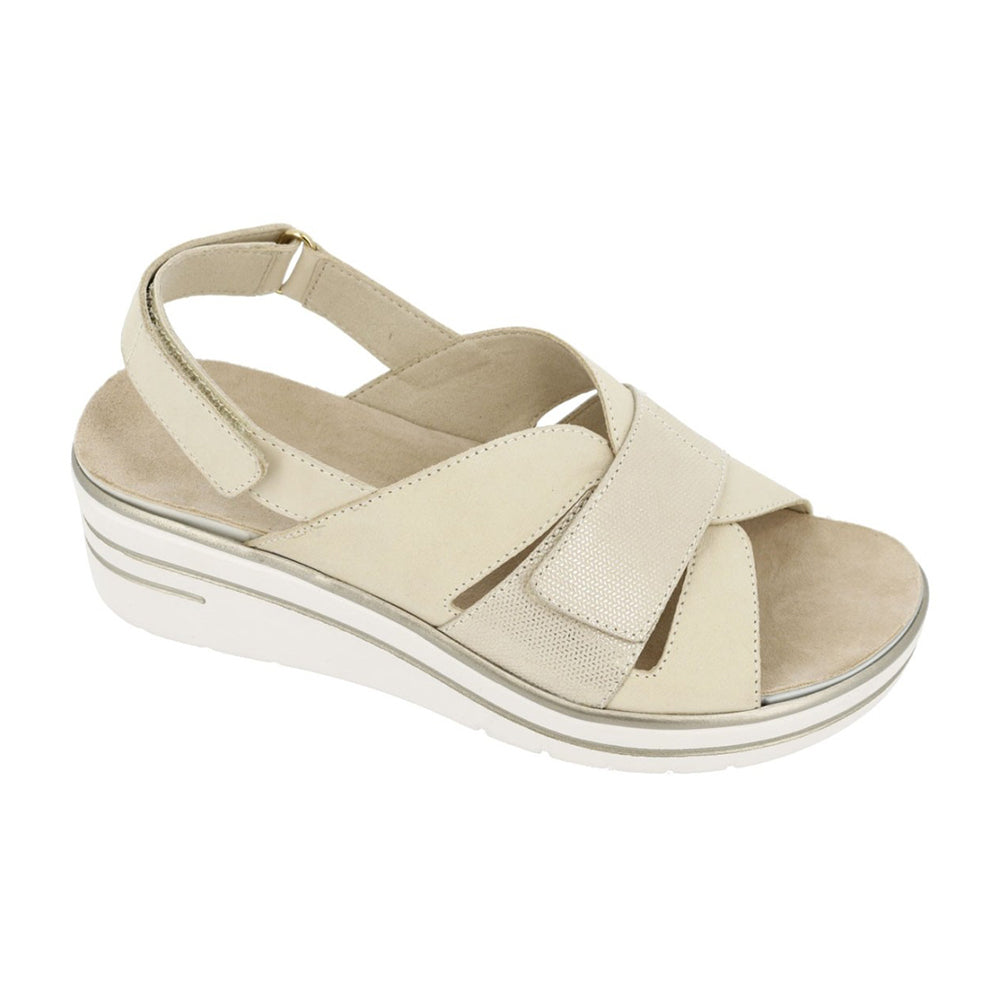 Sabatini S6300 Women's Comfort Wedge Sandal With Adjustable Cross Straps, Contoured Footbed, And Lightweight Platform Sole (Beige)