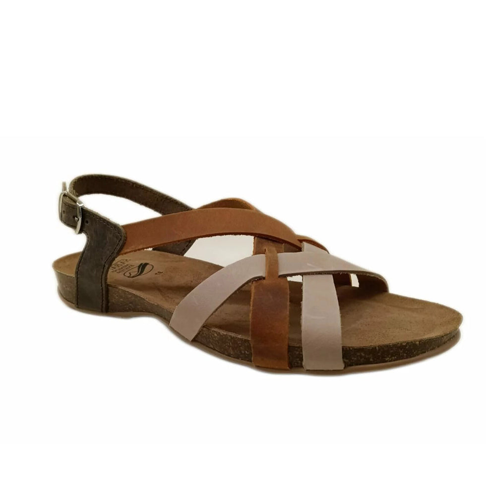Sabatini S4621 Women's Comfort Strap Leather Sandal With Contoured Cork Footbed, Orthotic Arch Support, And Adjustable Buckle (Beige/Arancio)