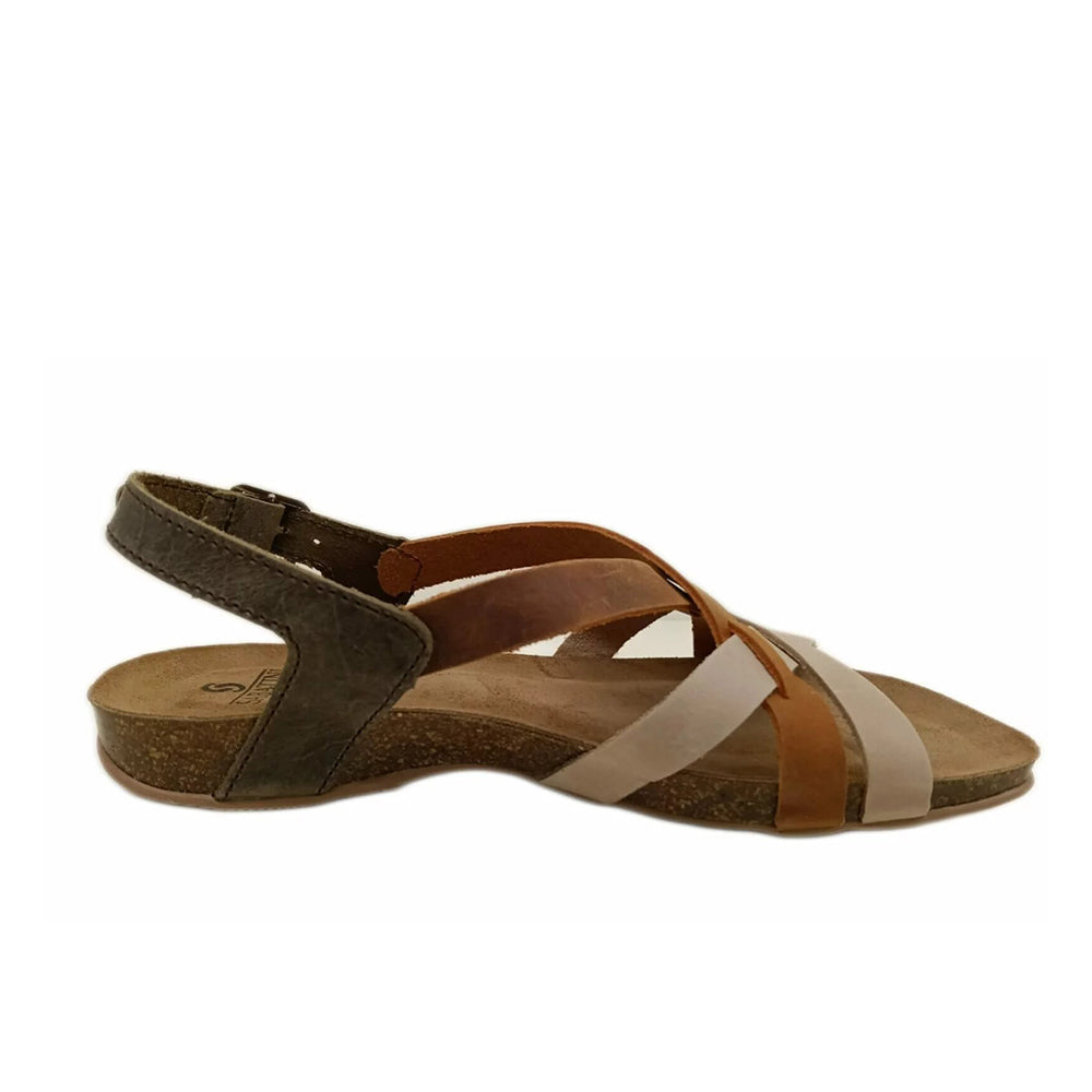 Sabatini S4621 Women's Comfort Strap Leather Sandal With Contoured Cork Footbed, Orthotic Arch Support, And Adjustable Buckle (Beige/Arancio)