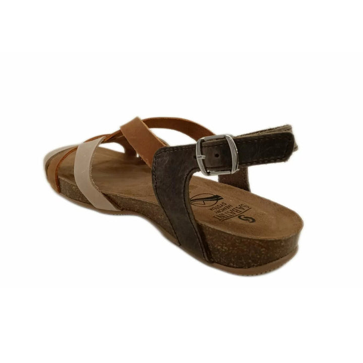 Sabatini S4621 Women's Comfort Strap Leather Sandal With Contoured Cork Footbed, Orthotic Arch Support, And Adjustable Buckle (Beige/Arancio)